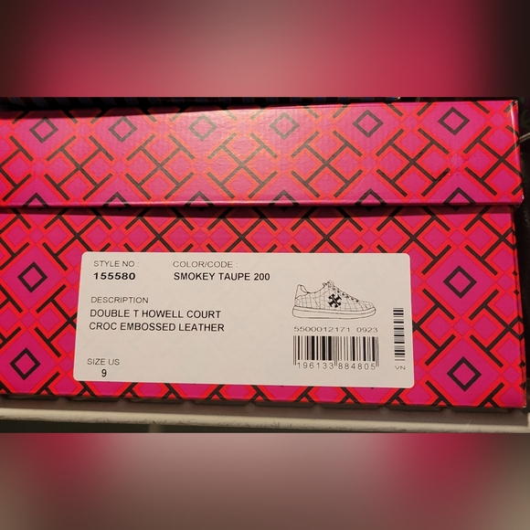 Tory Burch Double T Howell Croc Embossed Leather Tennis Shoe Women's Size 9 - Picture 5 of 6